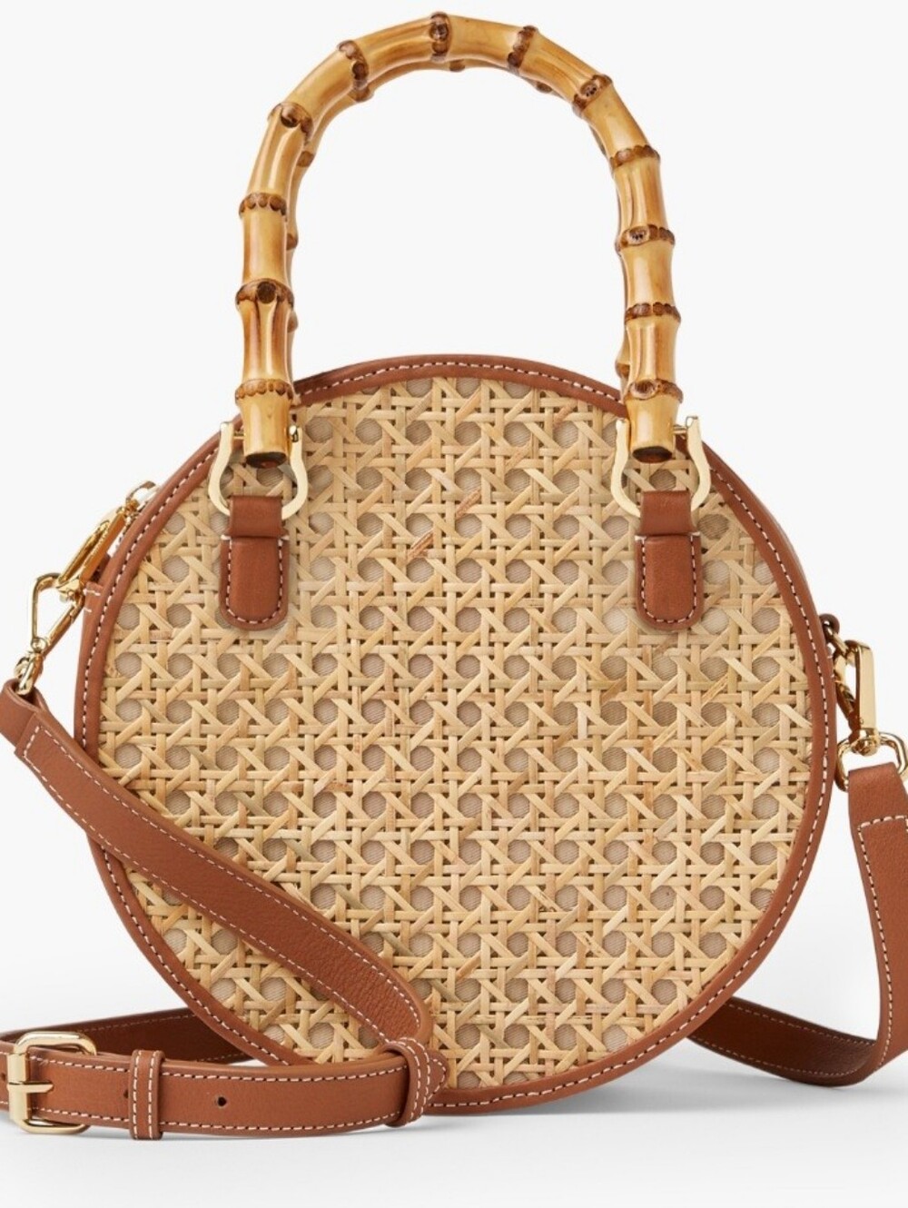 Talbots Bamboo Handle Rattan Round Bag NWOT $129 Retail